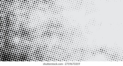Fundo grunge preto e branco abstrato com padrão de meio-tom denso e textura de ruído para uso de design gráfico.