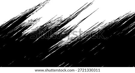 Abstract black and white grunge background featuring rough brush strokes and distressed texture. The sharp contrast between dark and light areas creates a dramatic,