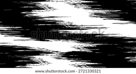 Abstract black and white grunge background featuring rough brush strokes and distressed texture. The sharp contrast between dark and light areas creates a dramatic,