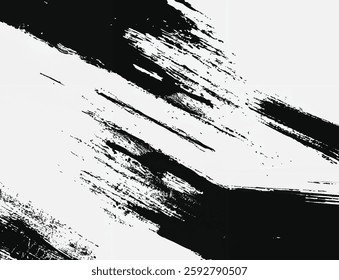 Abstract black and white grunge brush strokes creating a dynamic, high-contrast texture. Perfect for backgrounds, designs, and artistic compositions.