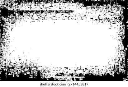 Abstractas textura de marco grunge en blanco y negro con bordes ásperos y angustiados y detalles de superficie desgastados. Este fondo monocromático de estilo vintage es perfecto para Diseño gráfico, carteles, Anuncios.