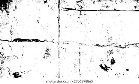 Abstract black and white grunge texture overlay with distressed concrete wall cracks and rough surface vector