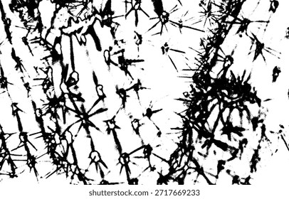 Abstrakter schwarz-weißer farbiger Texturhintergrund. Die kontrastreichen und stark schwarz-weißen Elemente schaffen ein grafisches, abstraktes Muster aus Kakteen