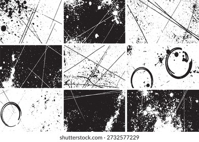 Colección Abstractas de textura de grunge en blanco y negro con salpicaduras de tinta y rasguños