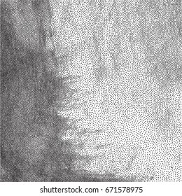 Abstract black and white halftone background with stipple effect. Monochromatic grainy pattern of small round particles. Grunge element for design. Vector illustration.