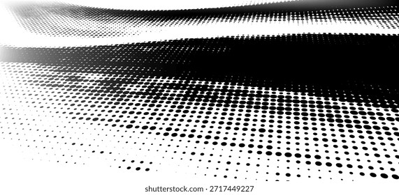 Abstractas patrón de puntos semitonos en blanco y negro con líneas de perspectiva dinámicas que crean un efecto visual moderno y de alto contraste. Adecuado para fondos, carteles, Anuncios, marca, diseño editorial y proyectos gráficos contemporáneos.