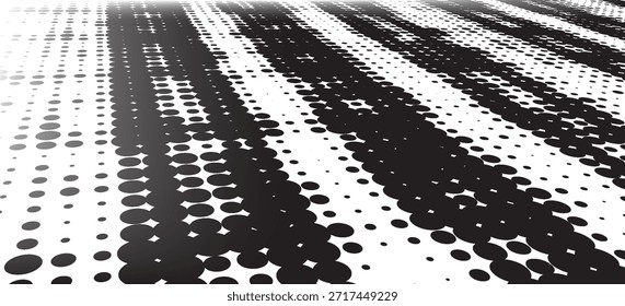 Abstractas patrón de puntos semitonos en blanco y negro con líneas de perspectiva dinámicas que crean un efecto visual moderno y de alto contraste. Adecuado para fondos, carteles, Anuncios, marca, diseño editorial y proyectos gráficos contemporáneos.