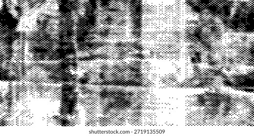 Abstractas fondo de textura de punto de semitono blanco y negro. Abstractas fondo de textura semitono blanco y negro con densos patrones punteados y distribución orgánica del grunge. Superficie monocromática de alto contraste inspirada en la impresión vintage, trama de periódico y efectos de tono de pantalla. Ideal para Diseño gráfico, carteles, superposiciones, diseños editoriales, empaques, marcas, fondos y composiciones abstractas modernas. El patrón de matriz de puntos crea un ritmo visual audaz adecuado para proyectos creativos y obras de arte digitales.