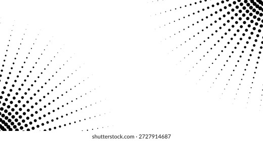 Padrão de pontos de meio-tom preto e branco abstrato com fundo de efeito de gradiente radial. símbolo de sobreposição de textura pontilhada pixelada preta. ilustração vetorial.