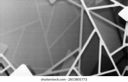 Abstract Black White Halftone Dot Geometric Background, Dark Grunge Triangle Line Stipple Texture Design