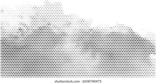 Abstractas patrón de puntos semitonos en blanco y negro con un efecto de degradado dinámico y ondulado, ideal para fondos modernos, texturas y arte digital
