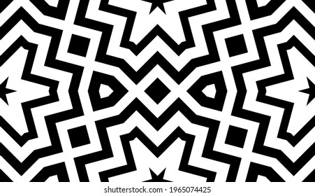Abstract black and white halftone hexagon, triangle seamless pattern. Geo shape  background. Mosaic, tile of thin line ornament.