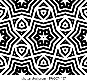 Abstract black and white halftone hexagon, triangle seamless pattern. Geo shape  background. Mosaic, tile of thin line ornament.