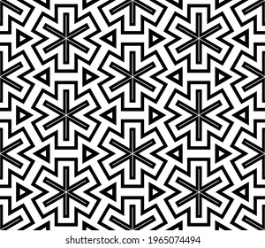 Abstract black and white halftone hexagon, triangle seamless pattern. Geo shape  background. Mosaic, tile of thin line ornament.