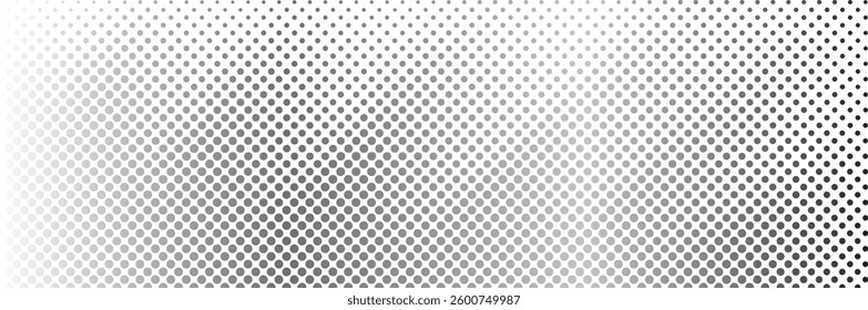 Abstract black and white halftone pattern with circular dots creating a smooth gradient effect, modern geometric background for digital and print design