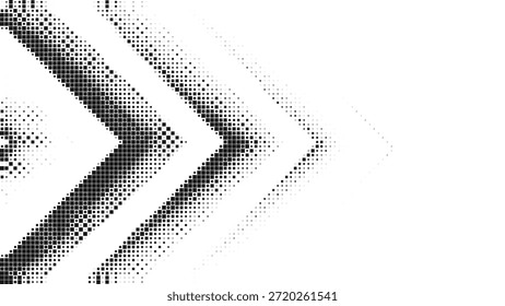 Abstract black and white halftone pattern with chevron shapes fading to white Vector