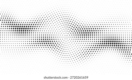 Padrão de meio-tom preto e branco abstrato com efeito de gradiente de ponto de giro dinâmico plano de fundo Vetor, ilustração
