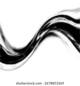 Abstractas patrón de onda de semitono blanco y negro. Ilusión óptica dinámica con líneas curvas, fondo de estilo retro moderno.