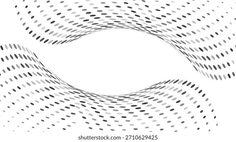 Abstract black and white halftone wave background with flowing dot pattern for corporate design, modern presentation, technology banner, website header, and minimal creative projects.