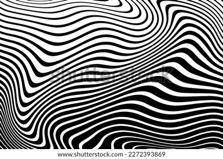 Abstract Black and White Halftone Wavy Lines Pattern with 3D Illusion Effect. Vector Art.