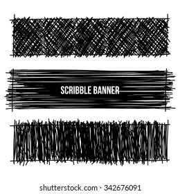 Abstract Black And White Hand-Drawn Scribble Banners. Vector Illustration.