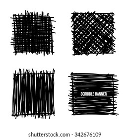 Abstract Black and White Hand-Drawn Scribble Banners. Vector illustration.