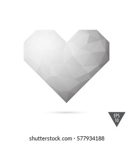 Abstract Black and White Heart triangular low poly style vector background