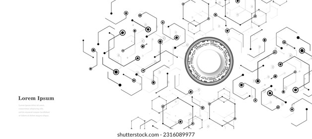 abstract black white hexagon, ai artificial intelligence, geometric texture background, scientific technology, futuristic concept