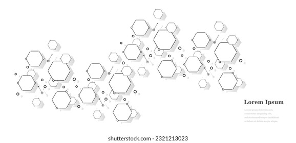 abstract black white hexagon, geometric texture background, scientific technology, network concept