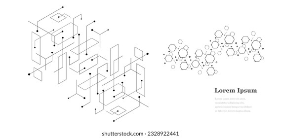 abstract black white hexagon, geometric texture background, scientific technology, network concept