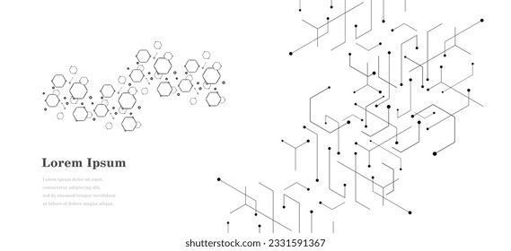 abstract black white hexagon, geometric texture background, scientific technology, network concept