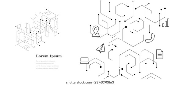 abstract black white hexagon, geometric texture background, business icon set, network and scientific concept