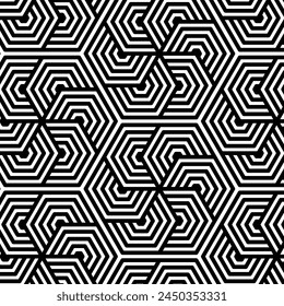 Abstract. black and white hexagon geometric background pattern seamless. Vector.