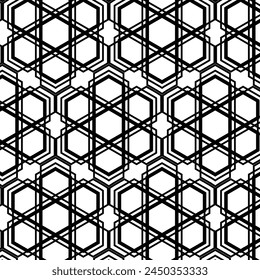 Abstract. black and white hexagon geometric background pattern seamless. Vector.