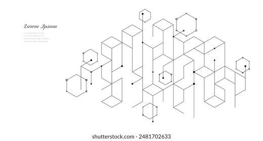 abstract black white hexagon. geometric circuit texture background. scientific technology. network concept.