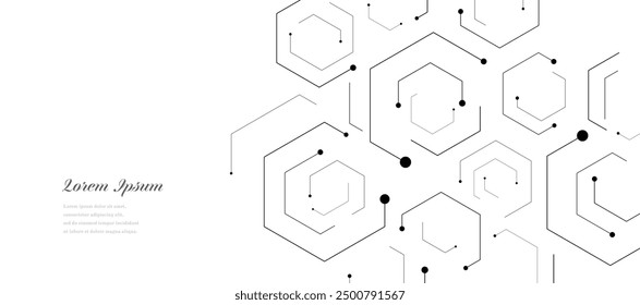 abstract black white hexagon. geometric circuit texture background. scientific technology. network concept.