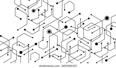 abstract black white hexagon. geometric circuit texture background. scientific technology. network concept.