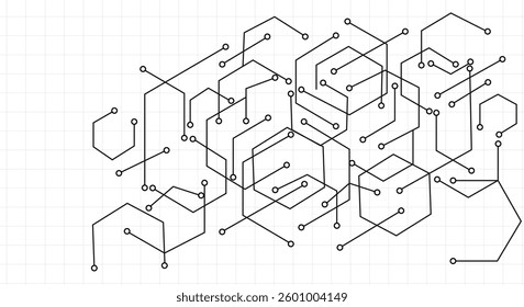 abstract black white hexagon. geometric circuit texture background. scientific technology. network concept.