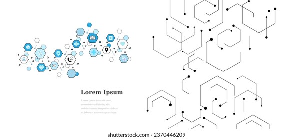 hexágono blanco negro abstracto, antecedentes de icono de atención de la salud, tecnología científica, concepto médico
