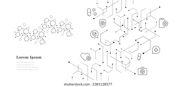 abstract black white hexagon, health care icon pattern background, scientific technology, medical concept