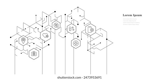 abstract black white hexagon. health care icon pattern background. scientific technology. medical concept.