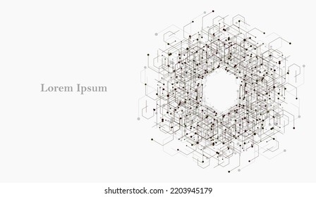 hexágono blanco negro abstracto, imagen de red, fondo geométrico, tecnología científica, concepto futurista