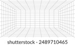 Abstract black and white horizontal background box grid frame perspective. 3D room. Vector stock illustration.
