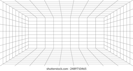 Abstrakte Horizontale Schwarzweiß-Hintergrundrahmen-Rasterperspektive. 3D-Raum. Vektorgrafik Stock Illustration.