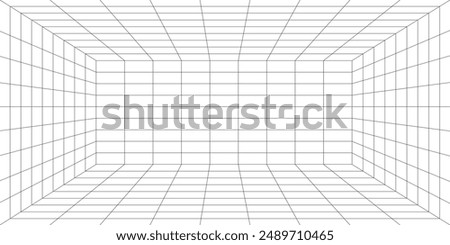 Abstract black and white horizontal background box grid frame perspective. 3D room. Vector stock illustration.