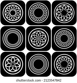 Resumen de iconos en blanco y negro. Elementos para el diseño. Arte vectorial.