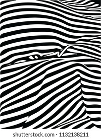 Abstract black and white illusion. Curved lines wavy pattern. Can be used for many interesting things and much more