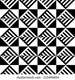 Abstract Black and White Illusion Vector Seamless Pattern. Line appears to tilt.