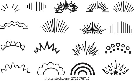 Abstract black and white illustration featuring various line art elements and shapes in a minimalist design.	
