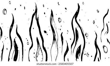 Abstract black and white illustration of flames with bubbles, creating a dynamic and energetic effect.